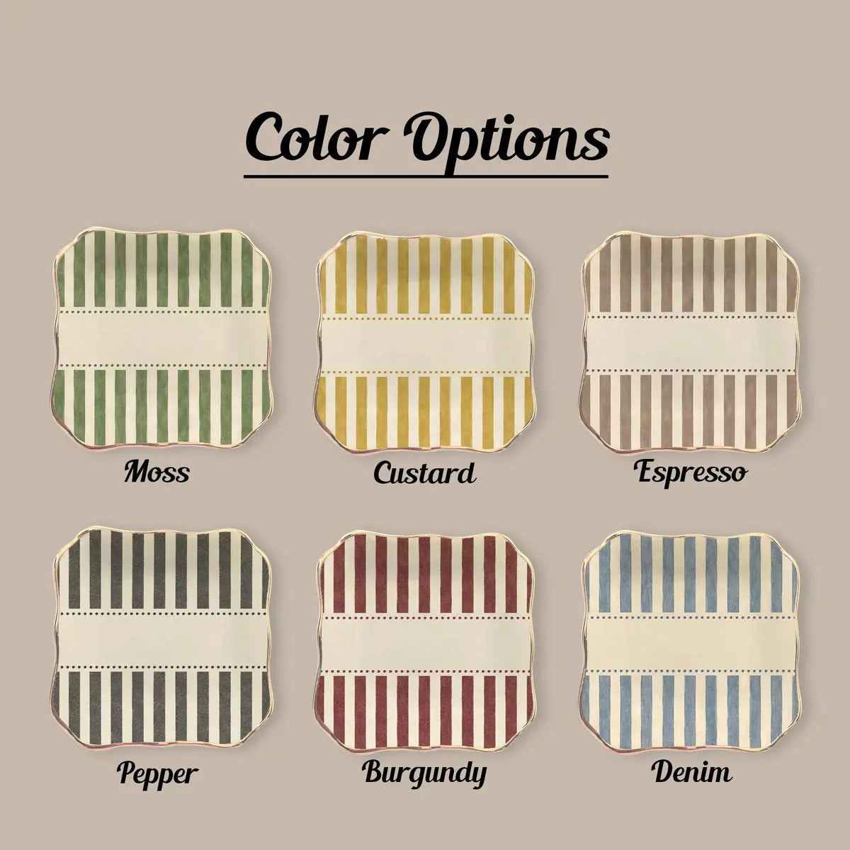 Shape and design options for Striped Custom Name Dates Engagement Ring Dish