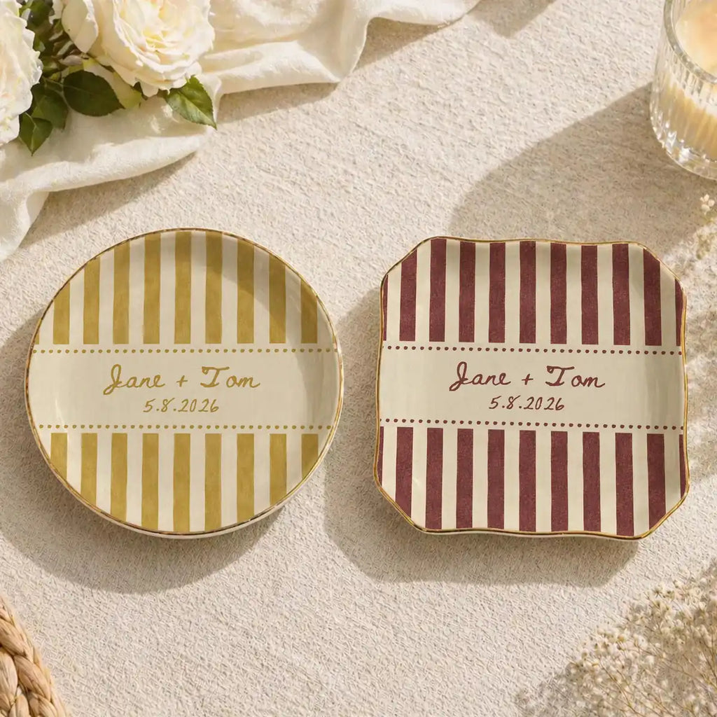 Striped Custom Name Dates Engagement Ring Dish variant