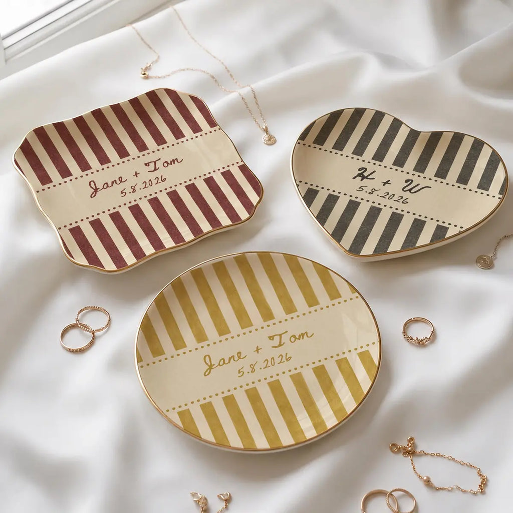 Striped Custom Name Dates Engagement Ring Dish variant