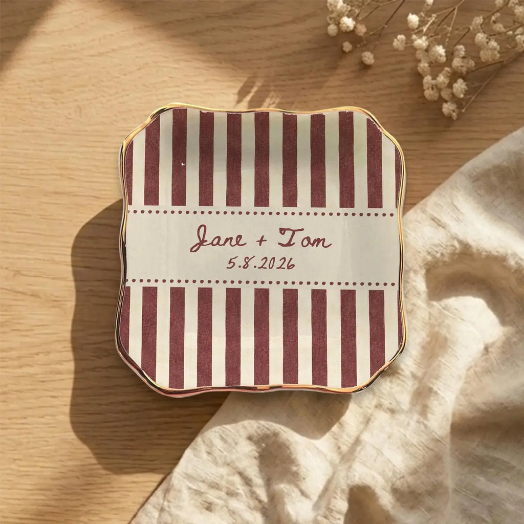 Striped Custom Name Dates Engagement Ring Dish variant
