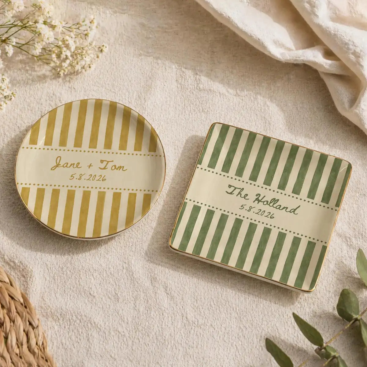 Striped Custom Name Dates Engagement Ring Dish variant