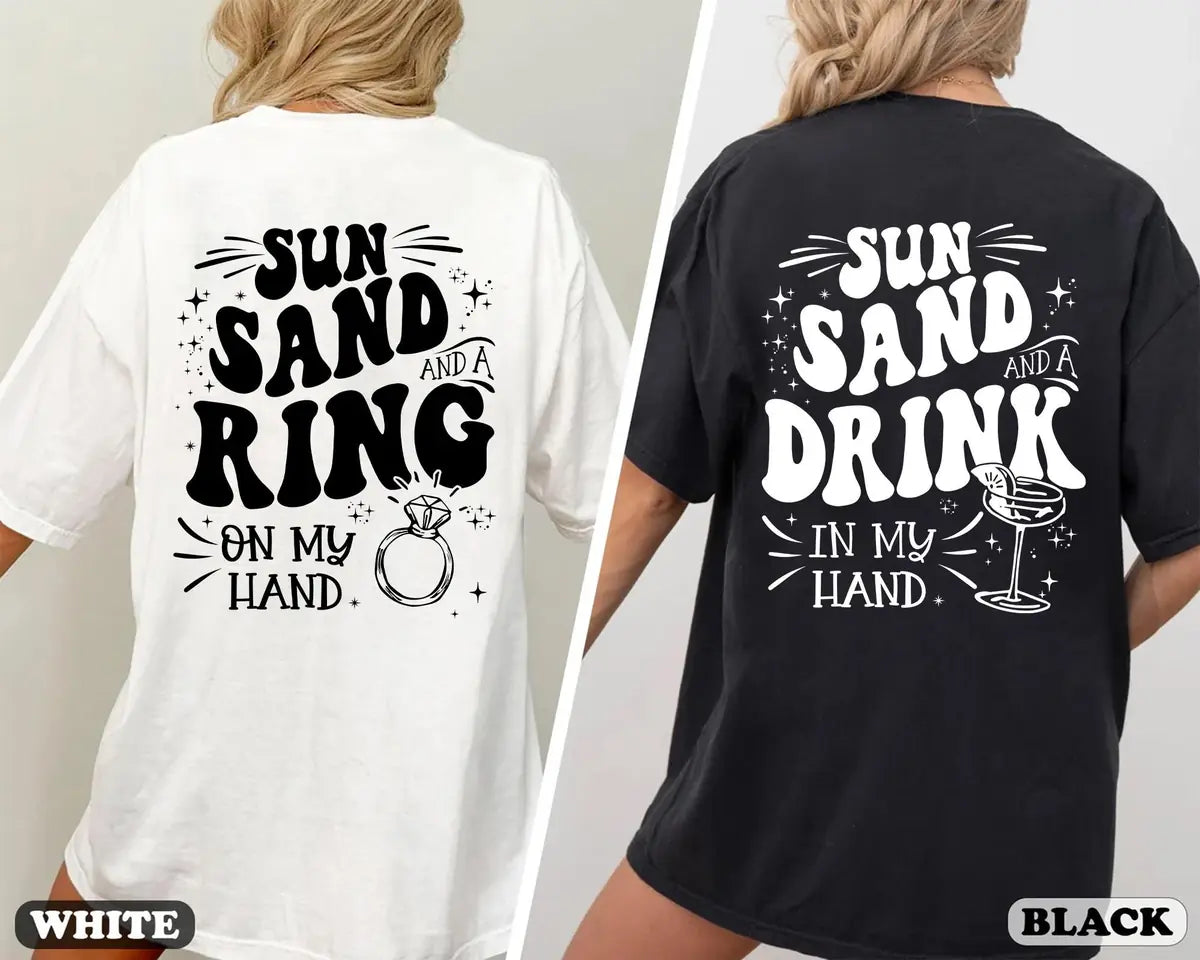 Sun Sand Ring On My Hand - Custom Name - Beach Bachelorette Party Comfort Colors T-Shirt - Comfort Colors T-Shirt Mockup Image