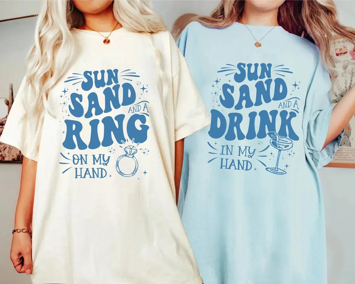 Sun Sand Ring On My Hand - Custom Name - Beach Bachelorette Party Comfort Colors T-Shirt - Comfort Colors T-Shirt Mockup Image