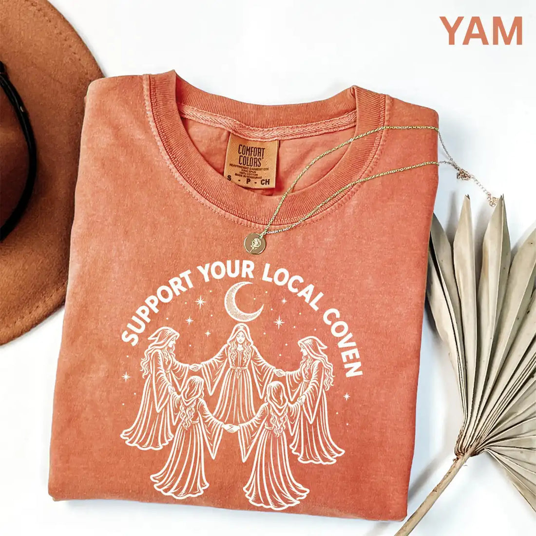 Comfort Colors T-shirt in Yam featuring witches circle graphic