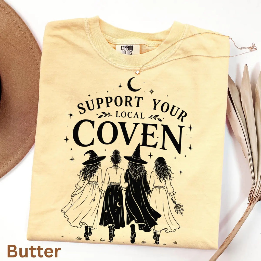 Comfort Colors T-shirt in Ivory featuring walking witches graphic