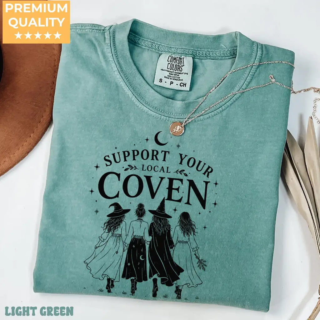 Comfort Colors T-shirt in Chambray featuring walking witches graphic