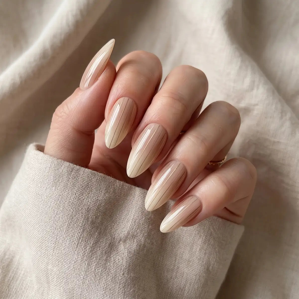 tan nude almond long press on nails vertical stripe lifestyle 02