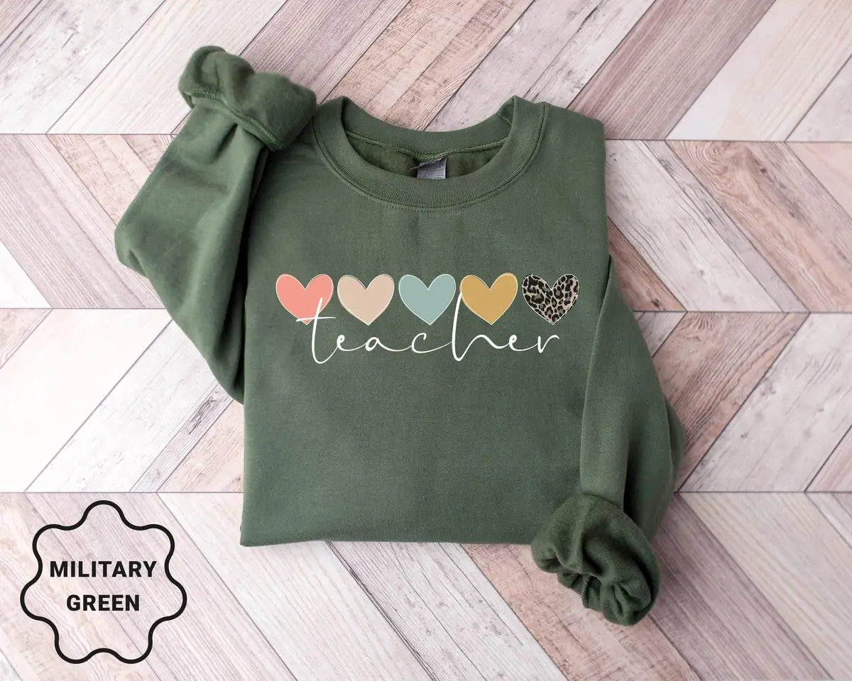 Teacher Appreciation Crewneck Sweatshirt alternate product view in Military Green.