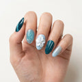 teal sky blue 3d cat eye almond press on nails flower pearl glitter lifestyle 02