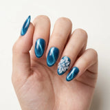 teal white 3d cat eye almond press on nails flower pearl lifestyle 03