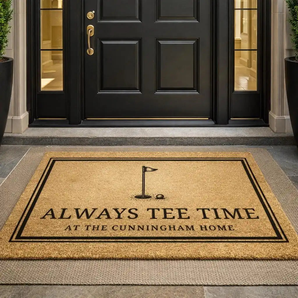tee time country club golf custom last name personalized doormat detail 03