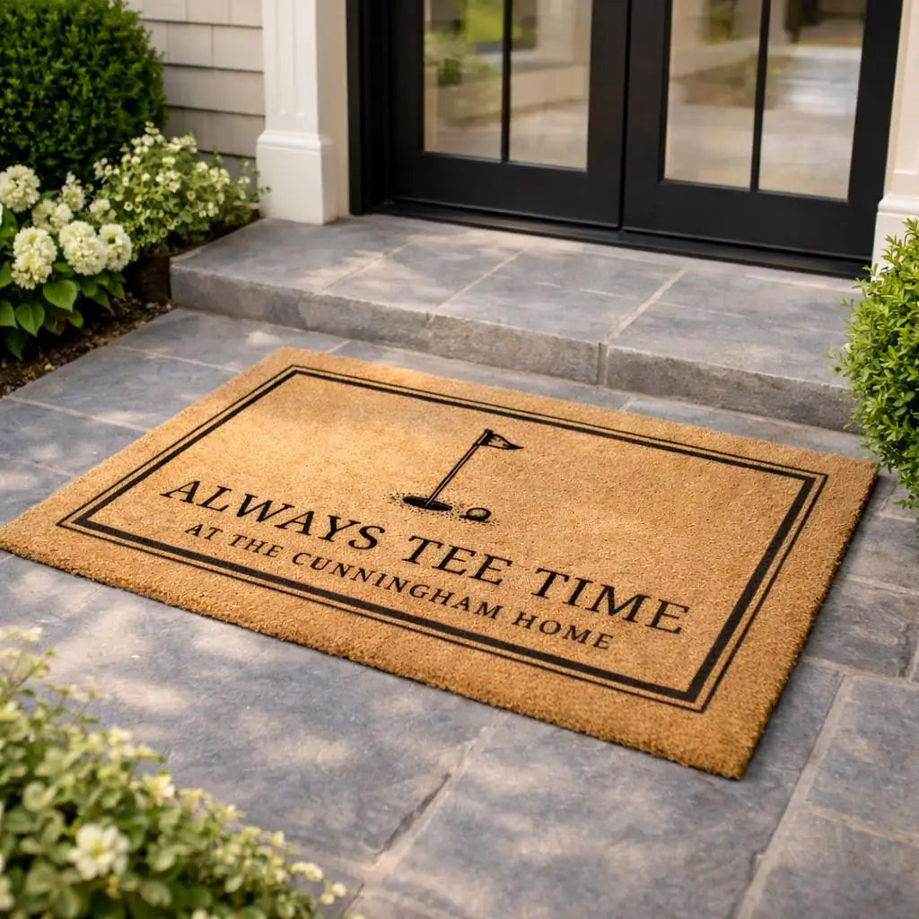 tee time country club golf custom last name personalized doormat flat lay 04