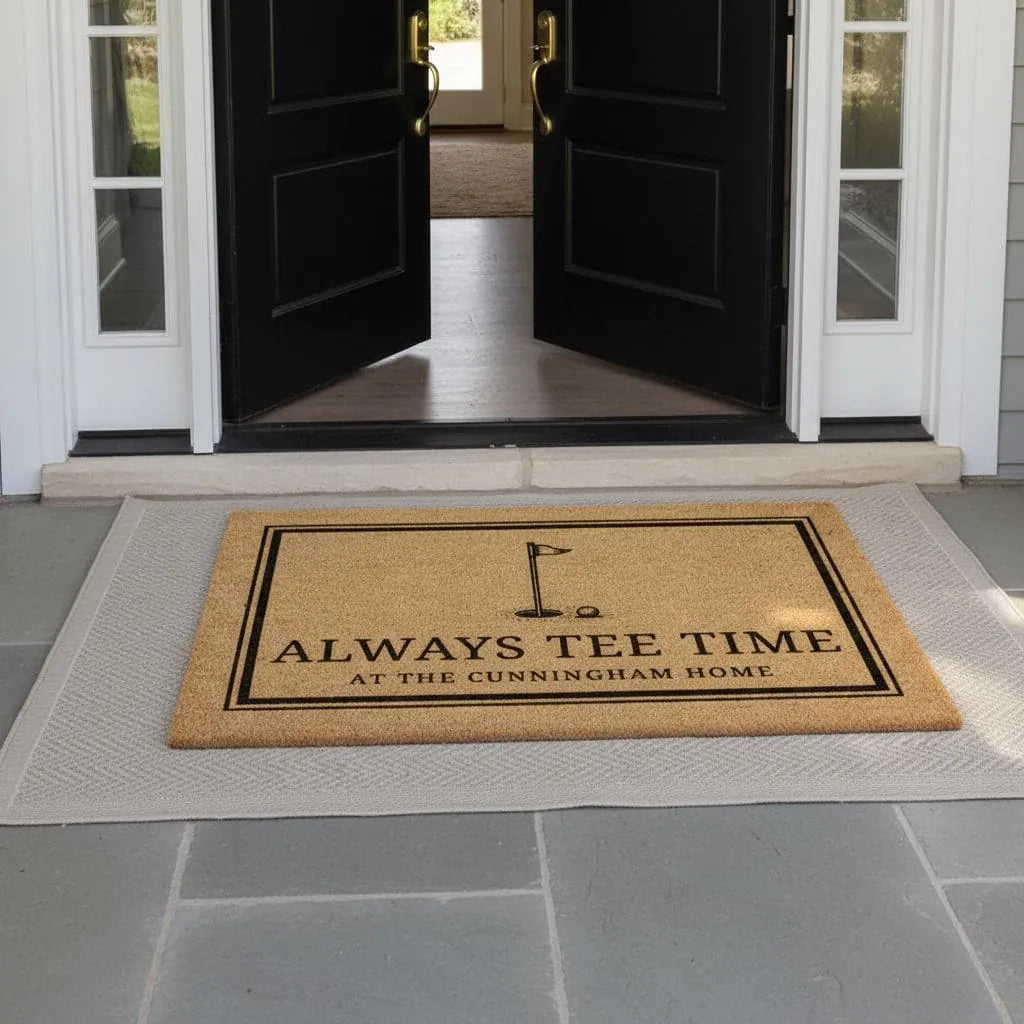 tee time country club golf custom last name personalized doormat measure 06