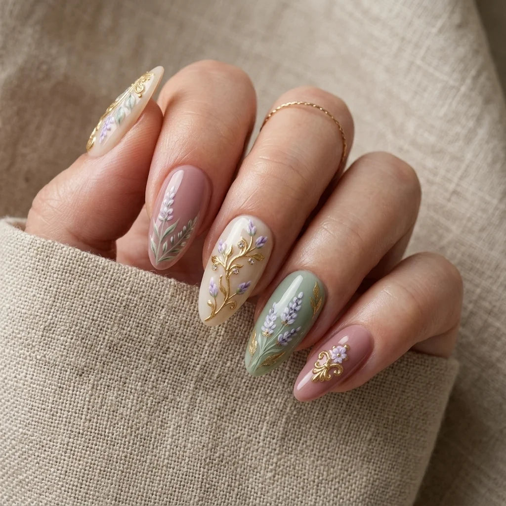 terracotta green almond medium press on nails lavender mockup 02