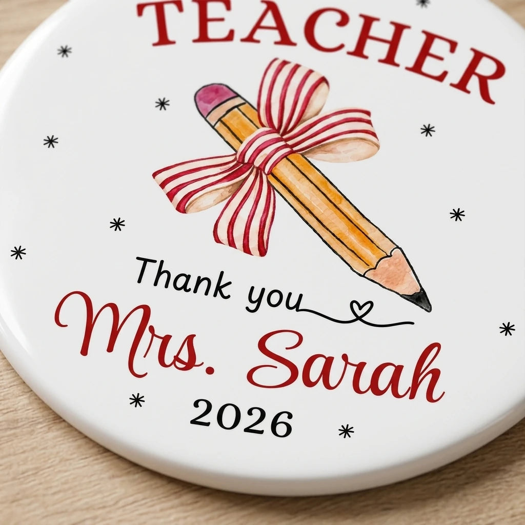 thank you teacher pencil personalized ornament detail