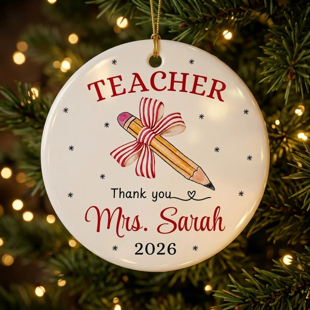 thank you teacher pencil personalized ornament tree