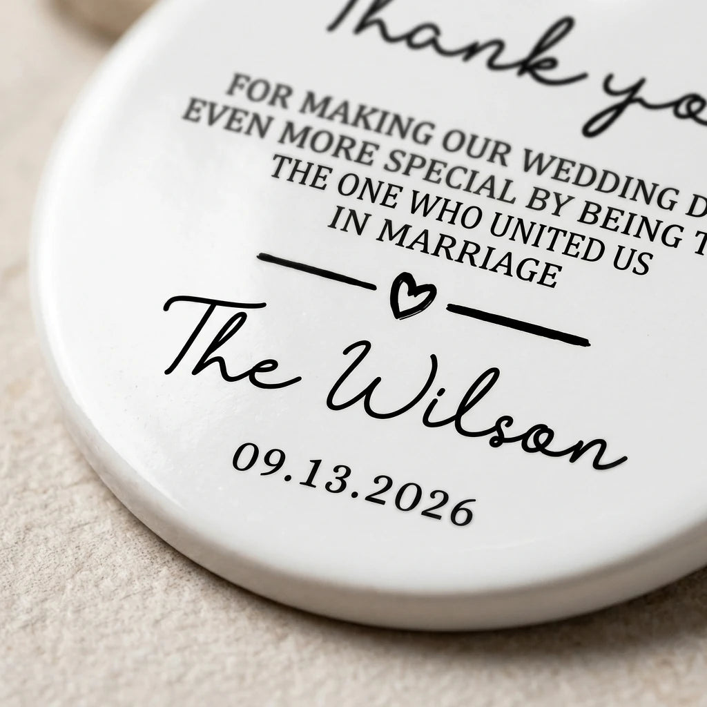 thank you wedding officiant personalized ornament detail