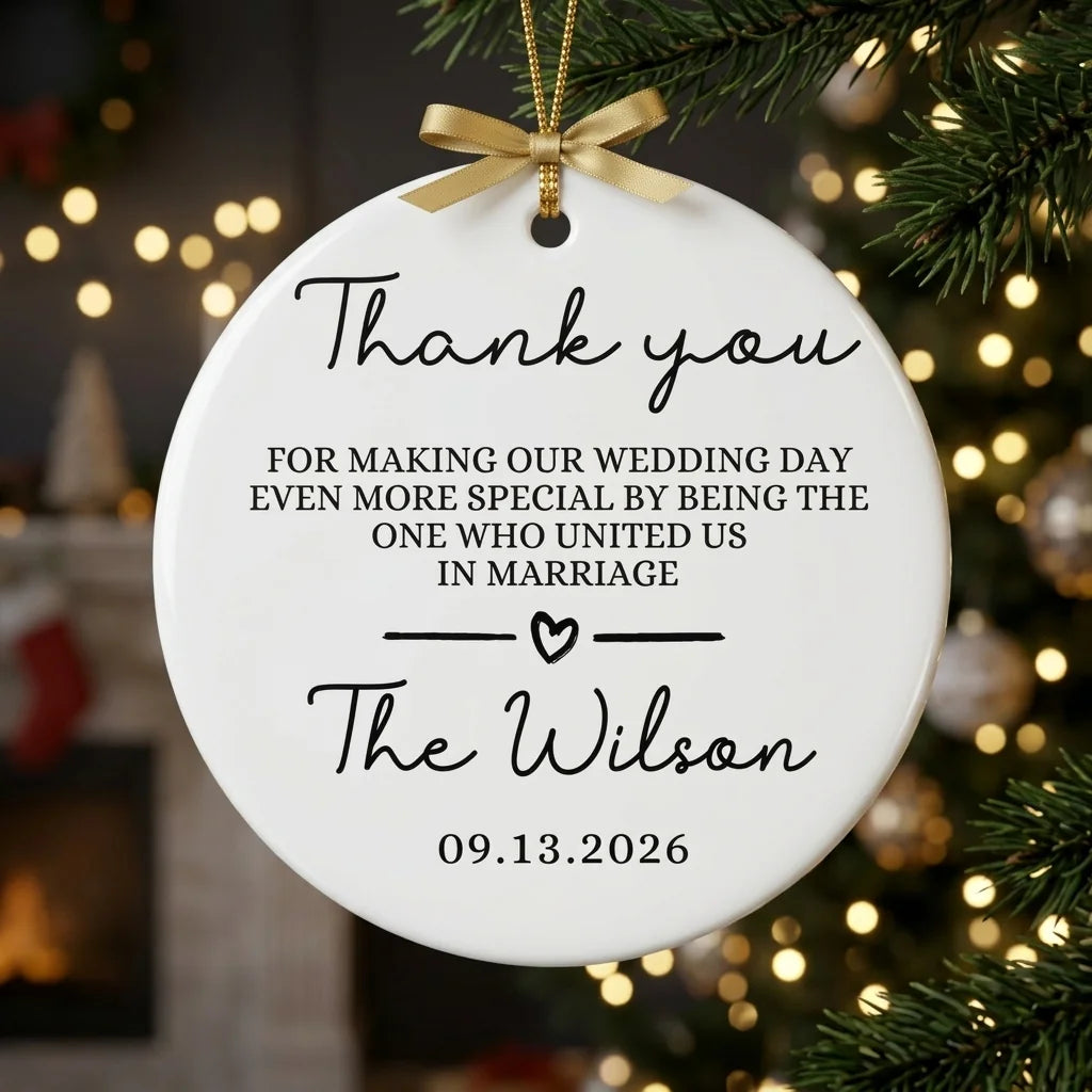 thank you wedding officiant personalized ornament tree