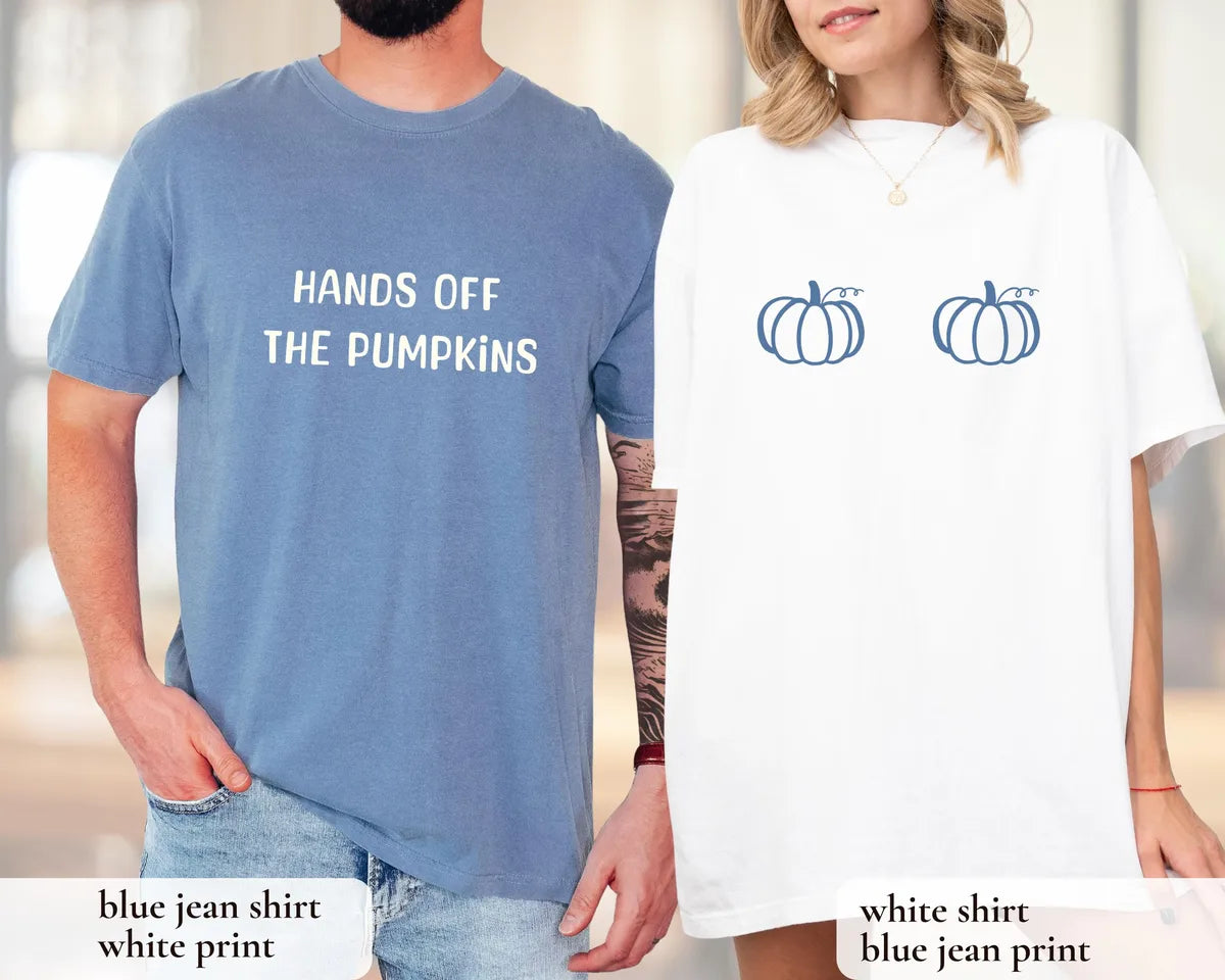 Thanksgiving Couple Shirts graphic Comfort Colors T-shirt in Blue Jean, additional product photograph.
