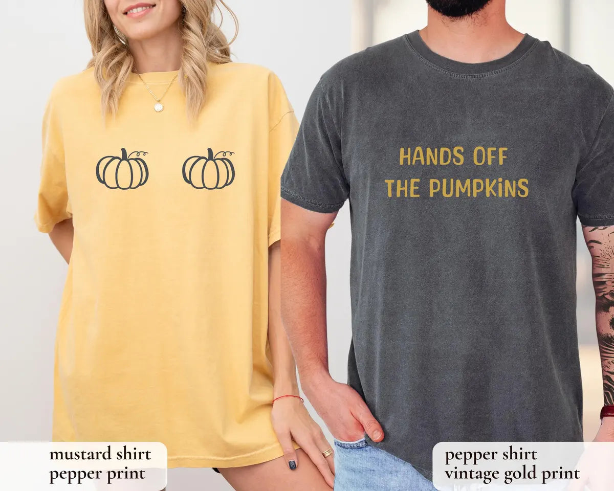 Thanksgiving Couple Shirts graphic Comfort Colors T-shirt in Pepper, additional product photograph.