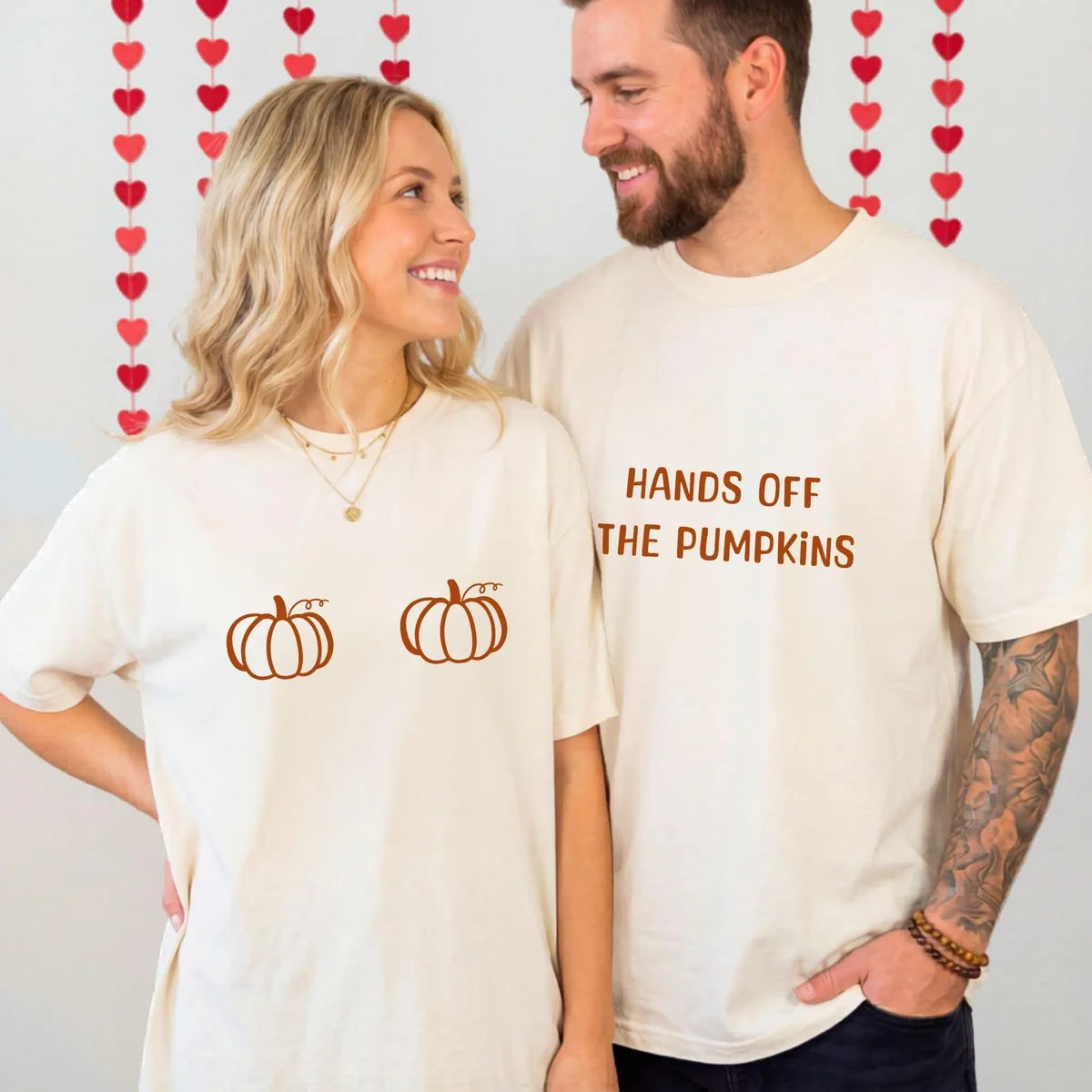 Comfort Colors T-shirt with Thanksgiving Couple Shirts printed design, featured shirt mockup.