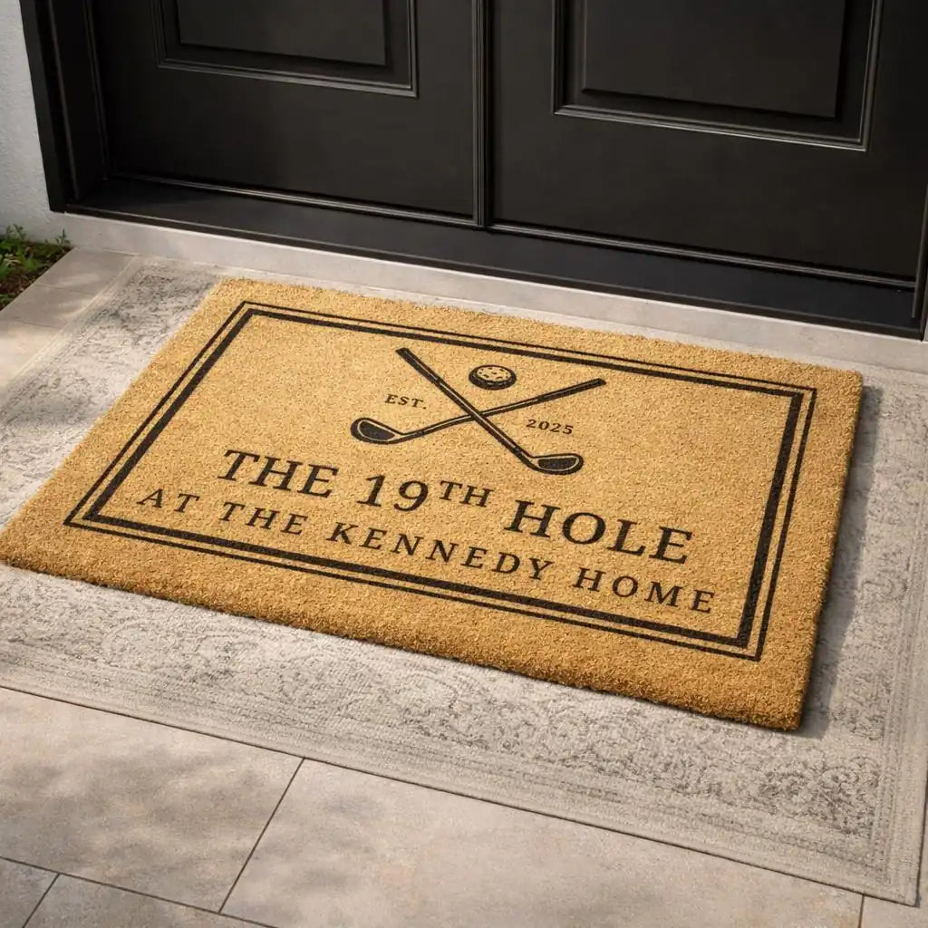 the 19th hole custom family name personalized doormat detail 03