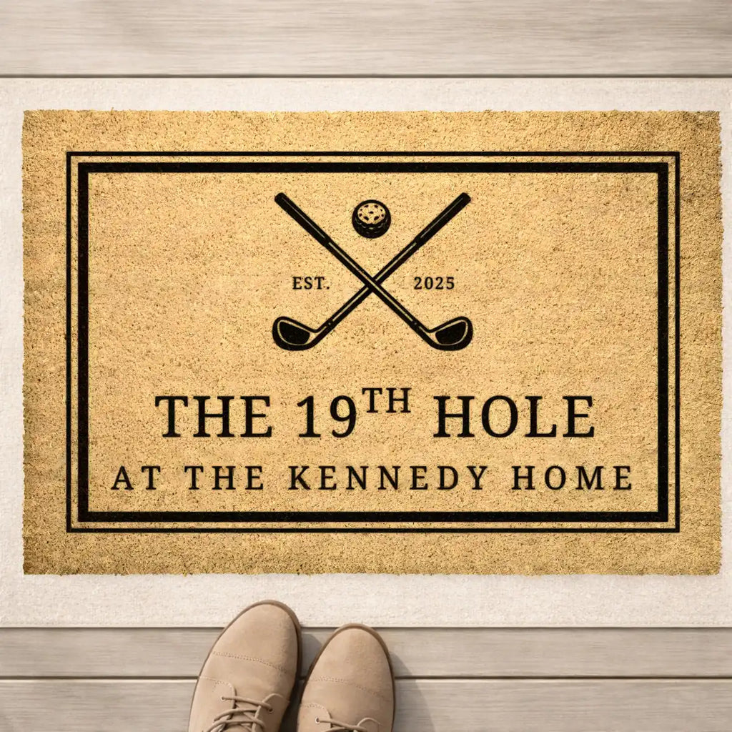 the 19th hole custom family name personalized doormat hero 01