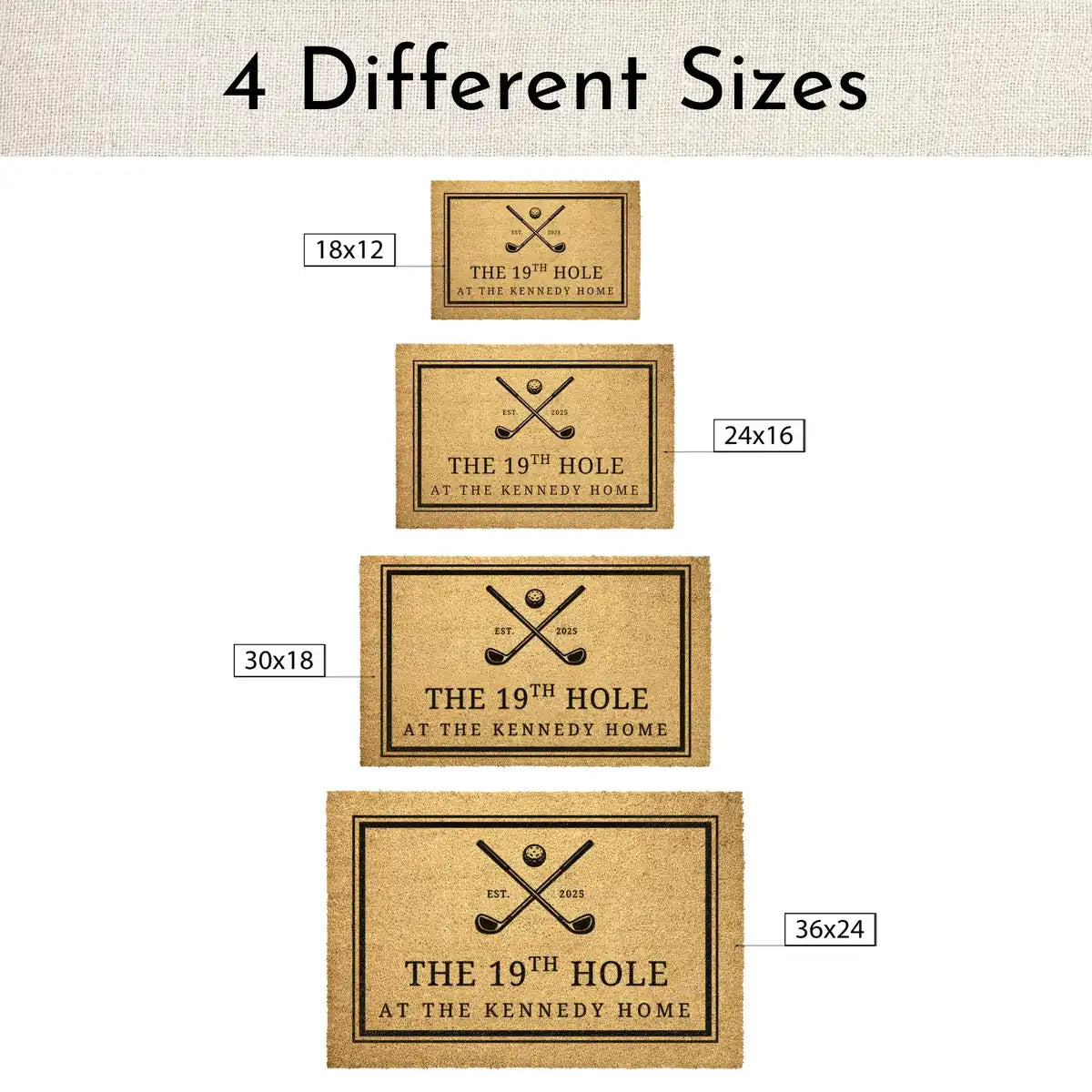 the 19th hole custom family name personalized doormat size chart 05