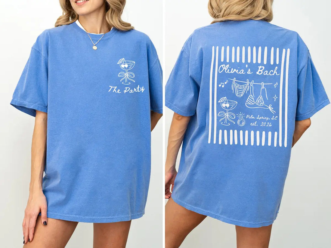 The Bach Club - Custom Name - Beach Bachelorette Party Comfort Colors T-Shirt - Comfort Colors T-Shirt Mockup Image