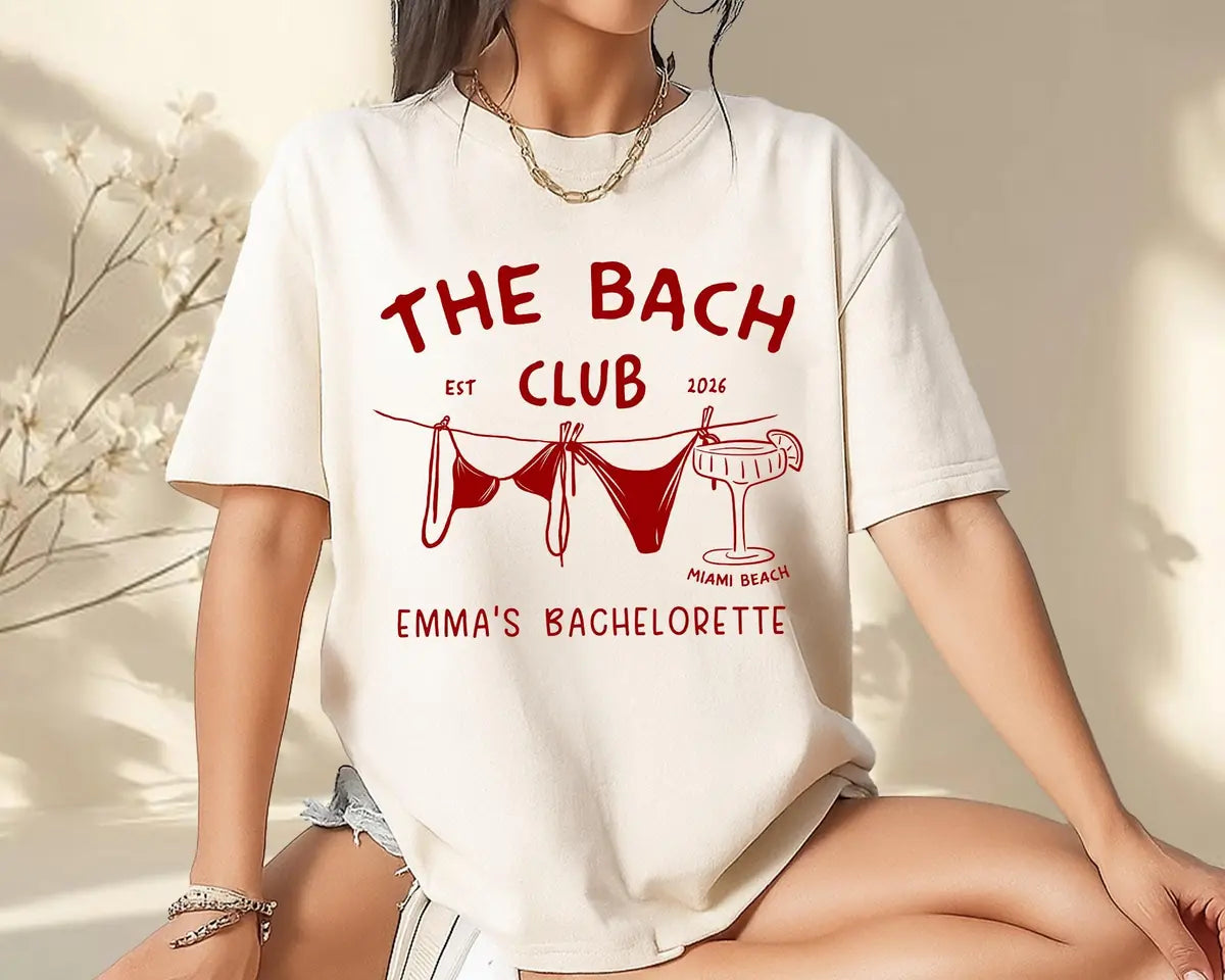 The Bach Club Bridal - Custom Name - Bachelorette Party Comfort Colors T-Shirt - Comfort Colors T-Shirt Mockup Image