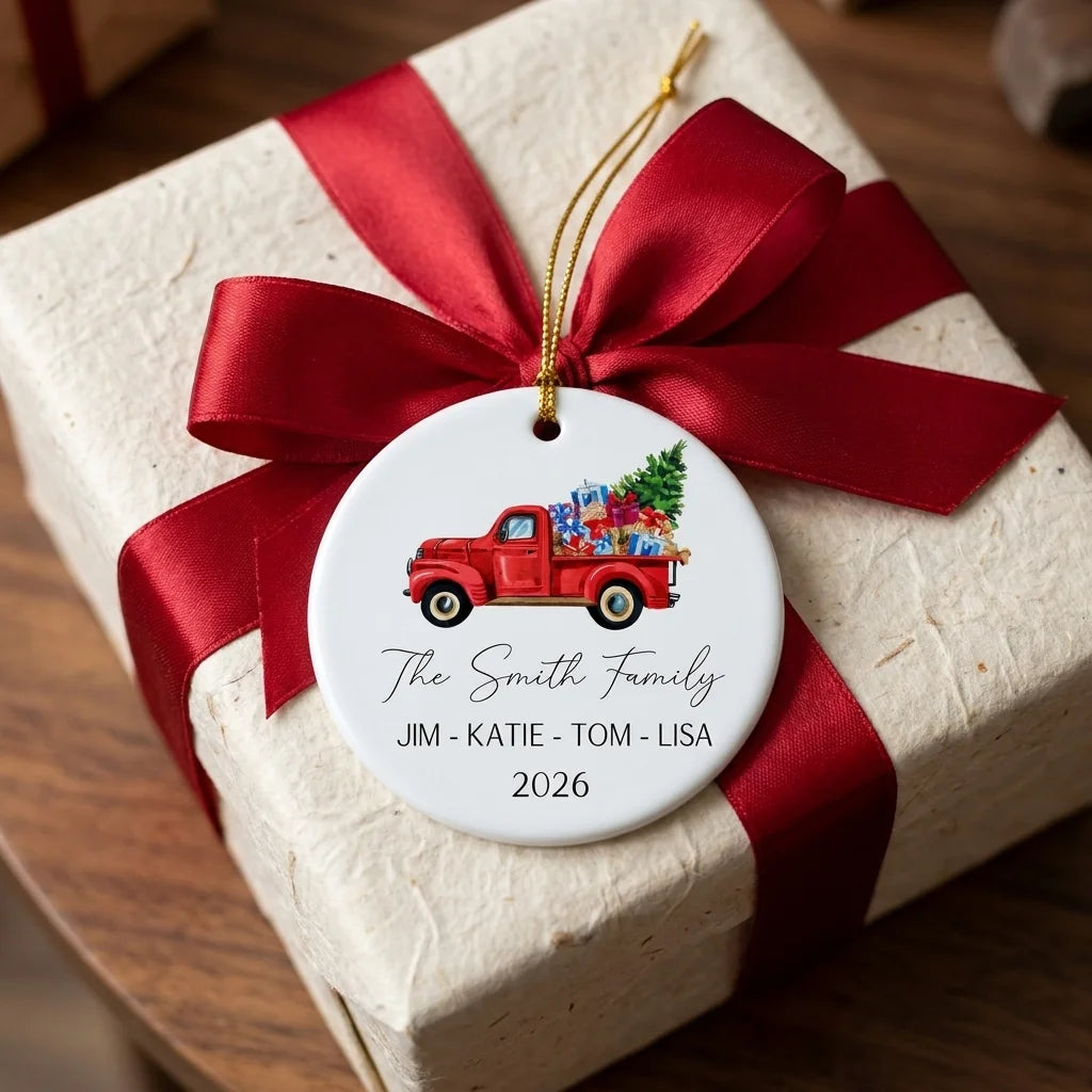 the family redtruck personalized ornament gift