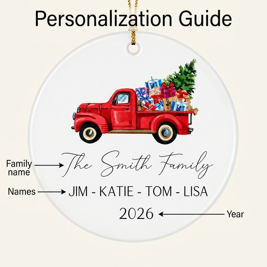 the family redtruck personalized ornament guide
