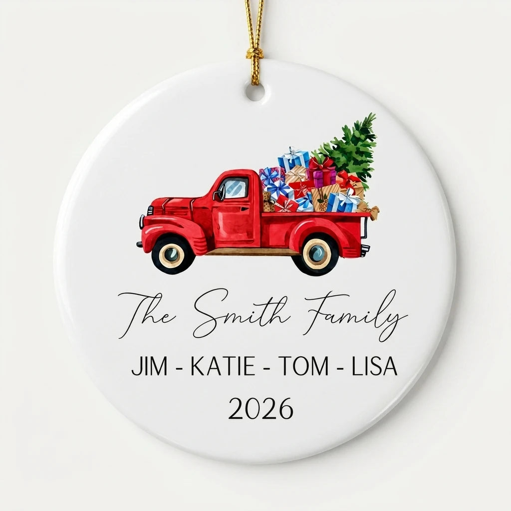 the family redtruck personalized ornament hero