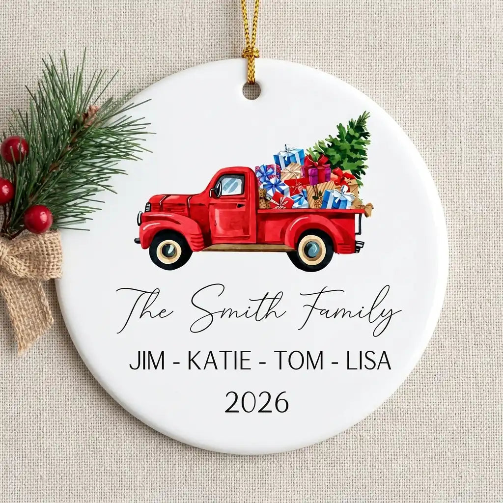 the family redtruck personalized ornament lifestyle 2