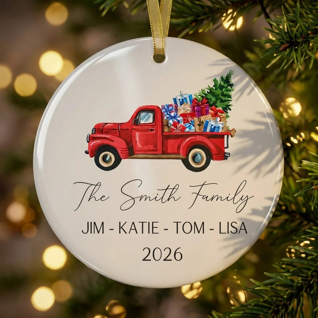 the family redtruck personalized ornament tree