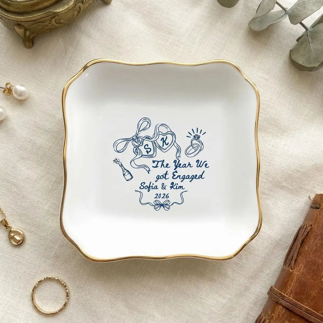 Engagement Ring Dish The Year We Got Engaged, Couple Keepsake with Names & Date