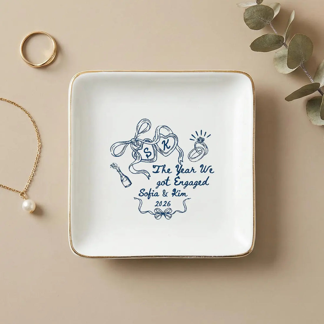 Engagement Ring Dish The Year We Got Engaged, Couple Keepsake with Names & Date