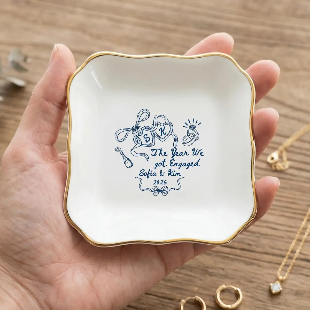 Engagement Ring Dish The Year We Got Engaged, Couple Keepsake with Names & Date variant