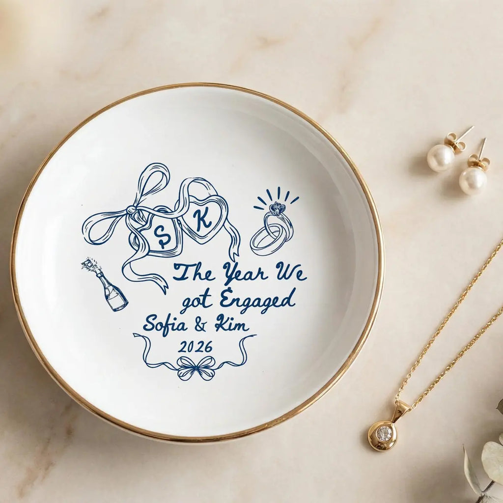 Engagement Ring Dish The Year We Got Engaged, Couple Keepsake with Names & Date variant