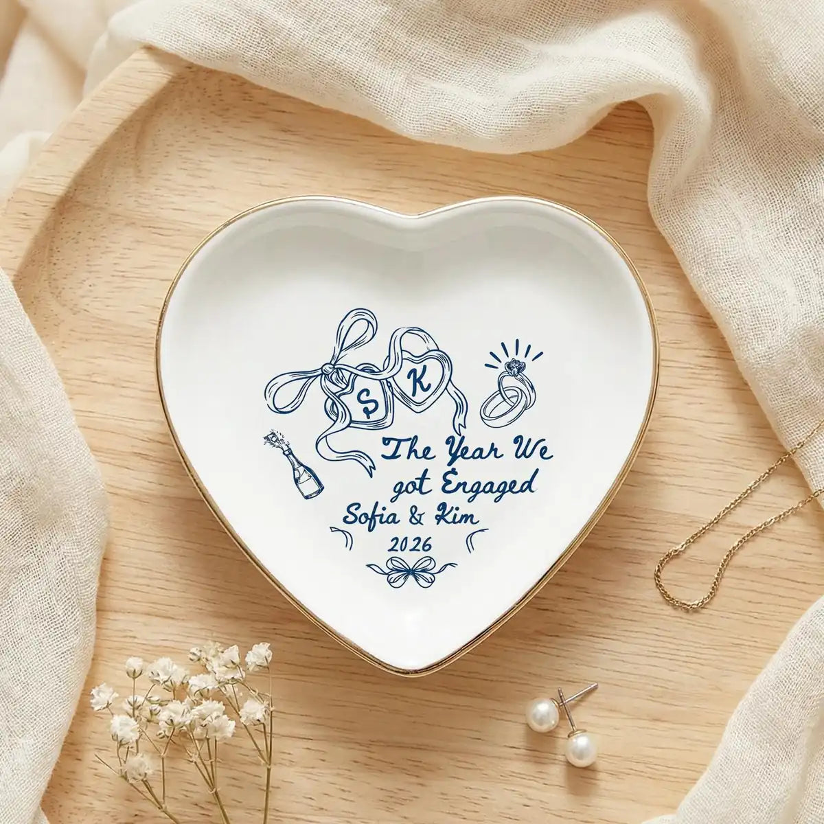 Engagement Ring Dish The Year We Got Engaged, Couple Keepsake with Names & Date variant