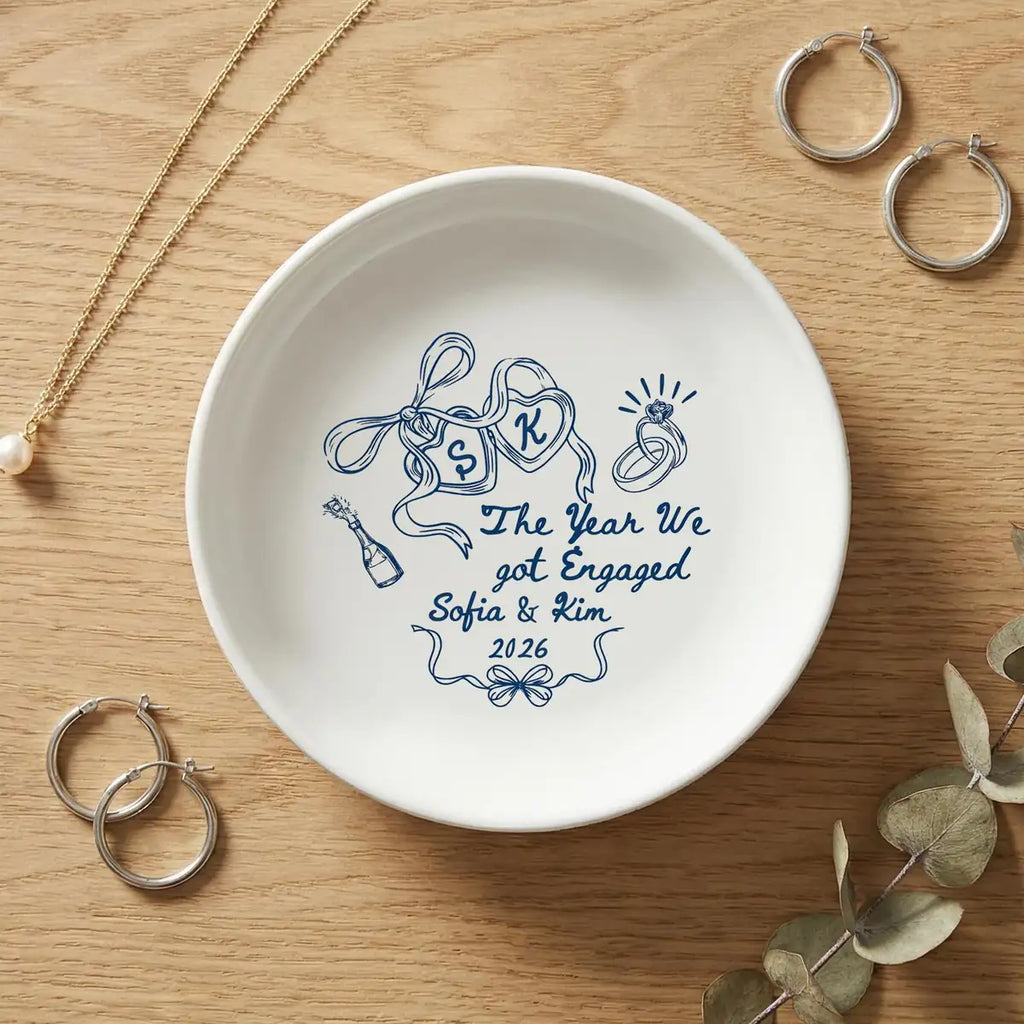 Engagement Ring Dish The Year We Got Engaged, Couple Keepsake with Names & Date variant