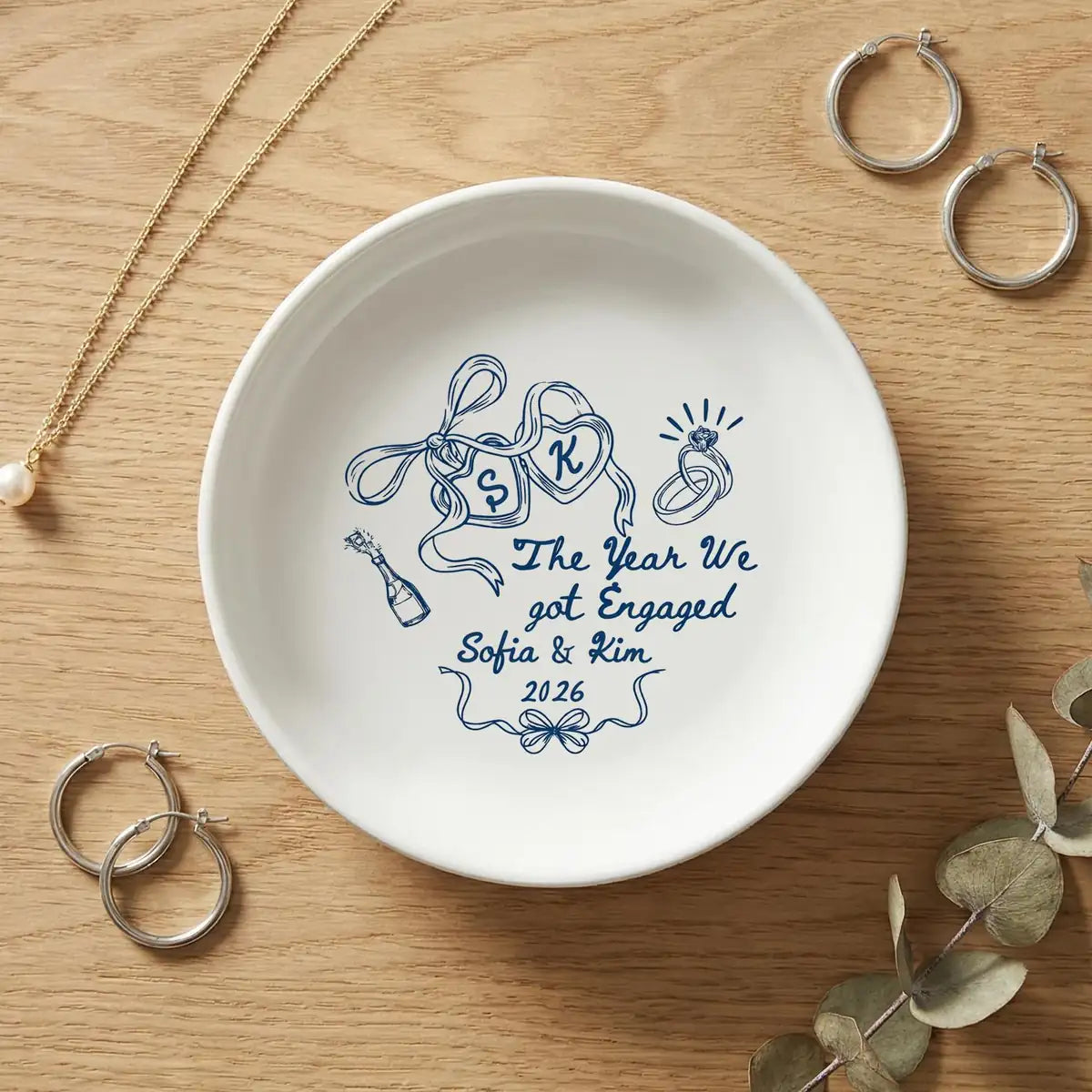 Engagement Ring Dish The Year We Got Engaged, Couple Keepsake with Names & Date variant
