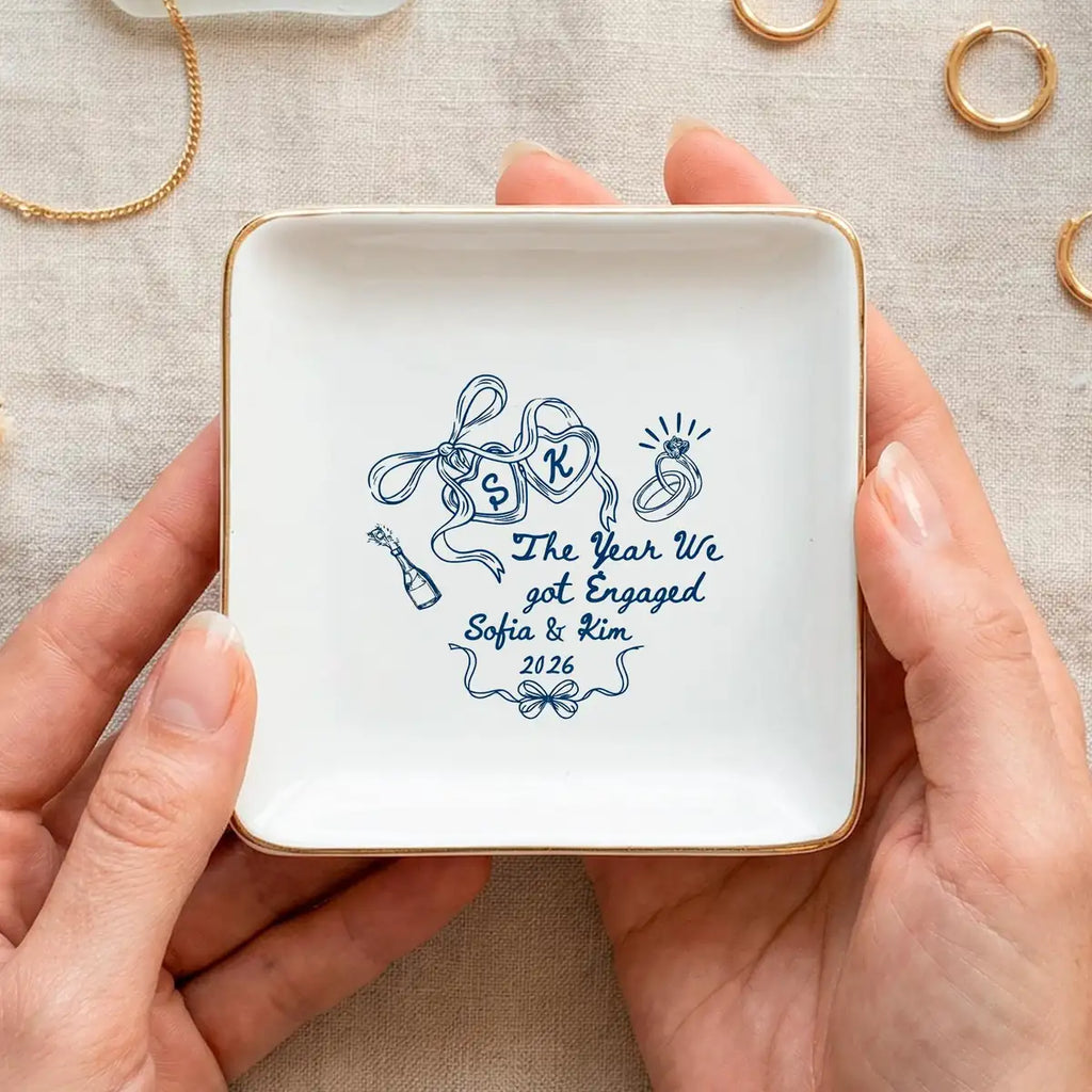 Engagement Ring Dish The Year We Got Engaged, Couple Keepsake with Names & Date variant