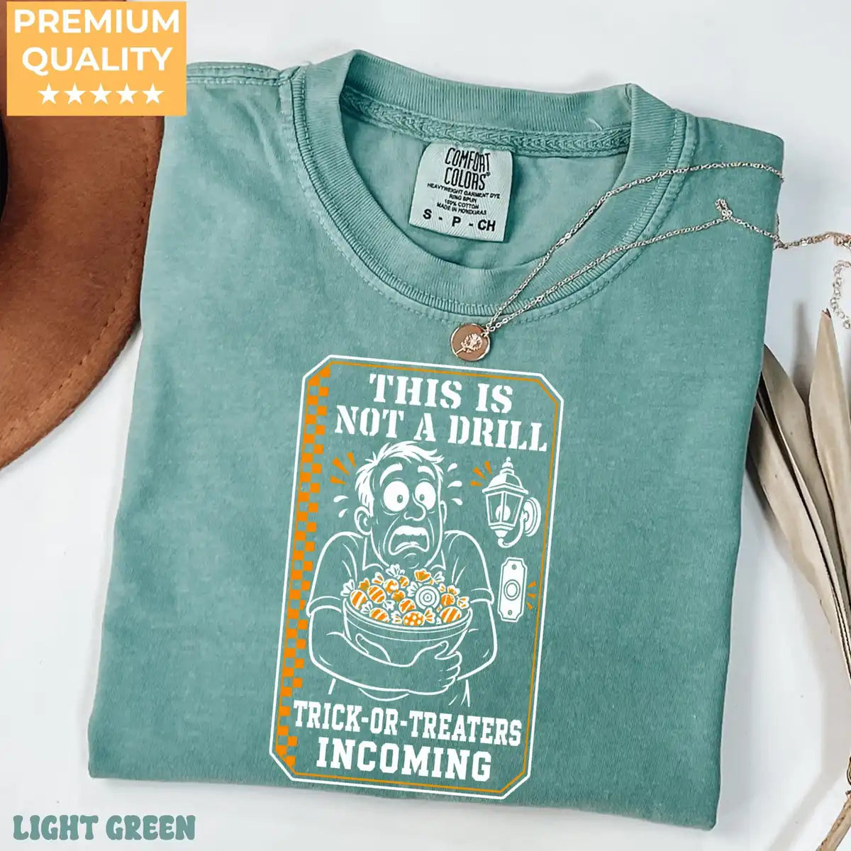 Comfort Colors T-shirt in Ivory featuring funny dad trick or treat graphic