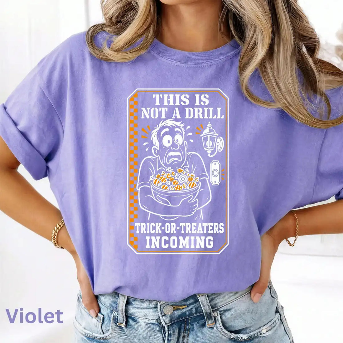 Comfort Colors T-shirt in Seafoam color featuring This Is Not A Drill funny dad holding candy graphic