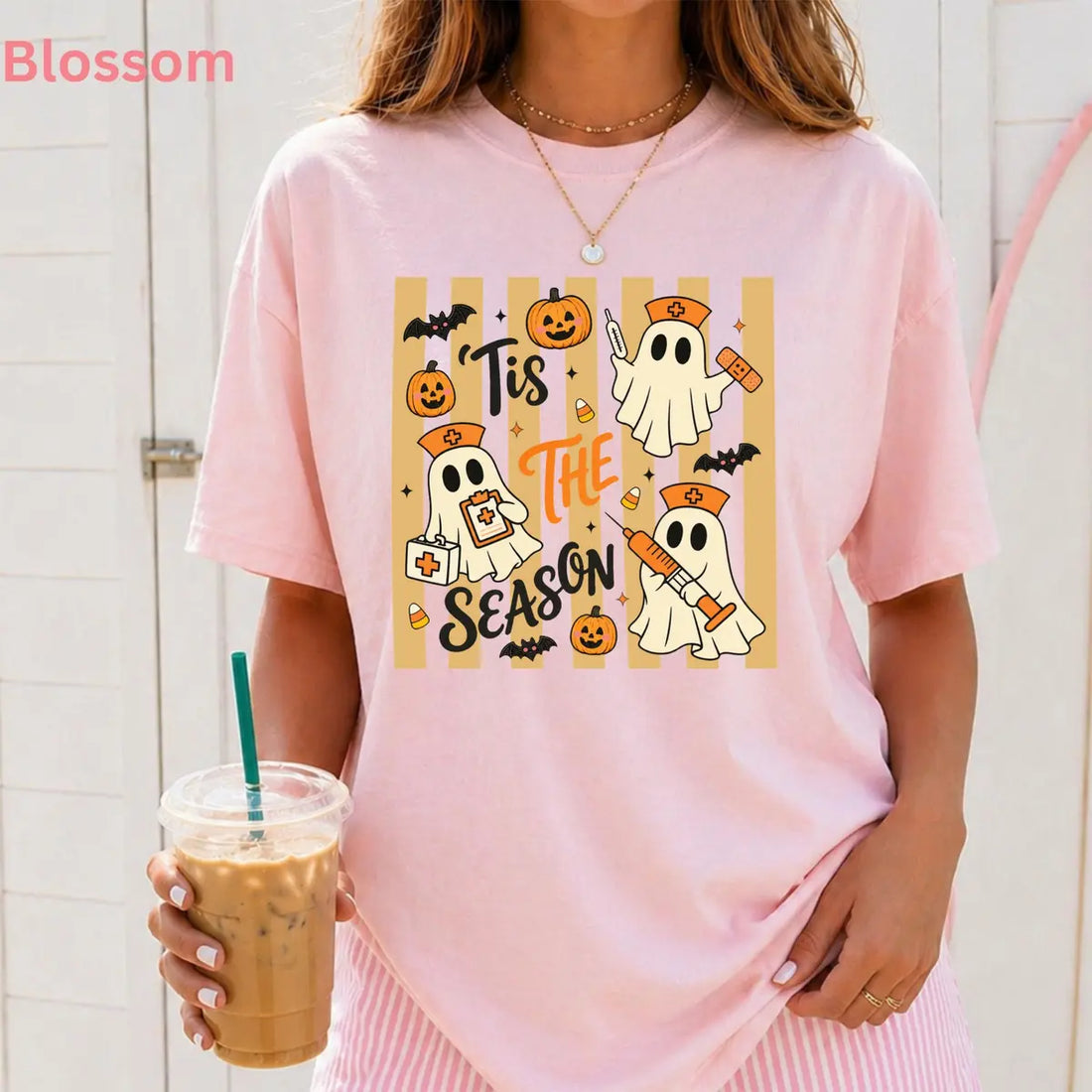 Comfort Colors T-shirt with Tis The Season Nurse Ghosts Medical Halloween artwork