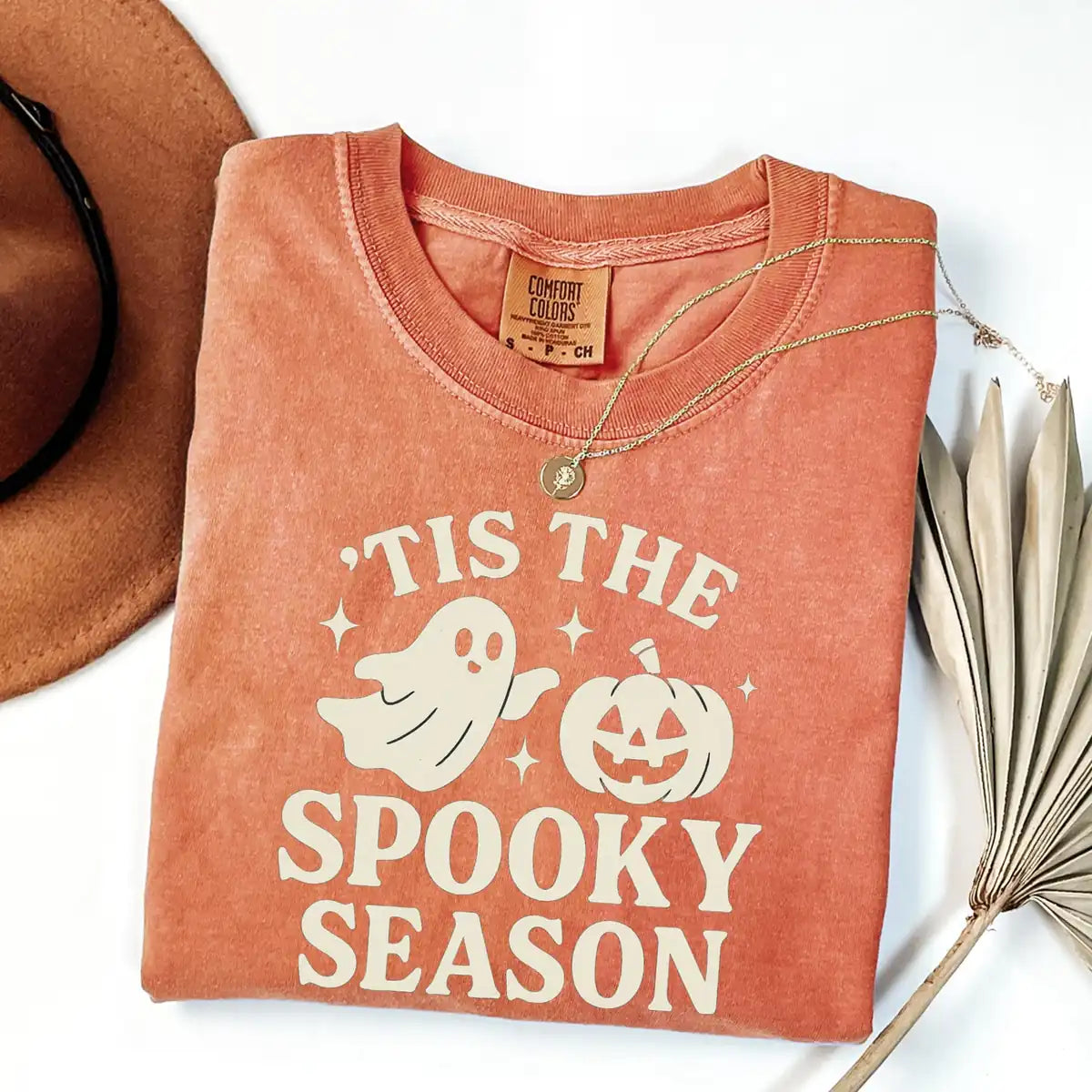 Comfort Colors T-shirt in Yam color featuring Tis The Spooky Season graphic