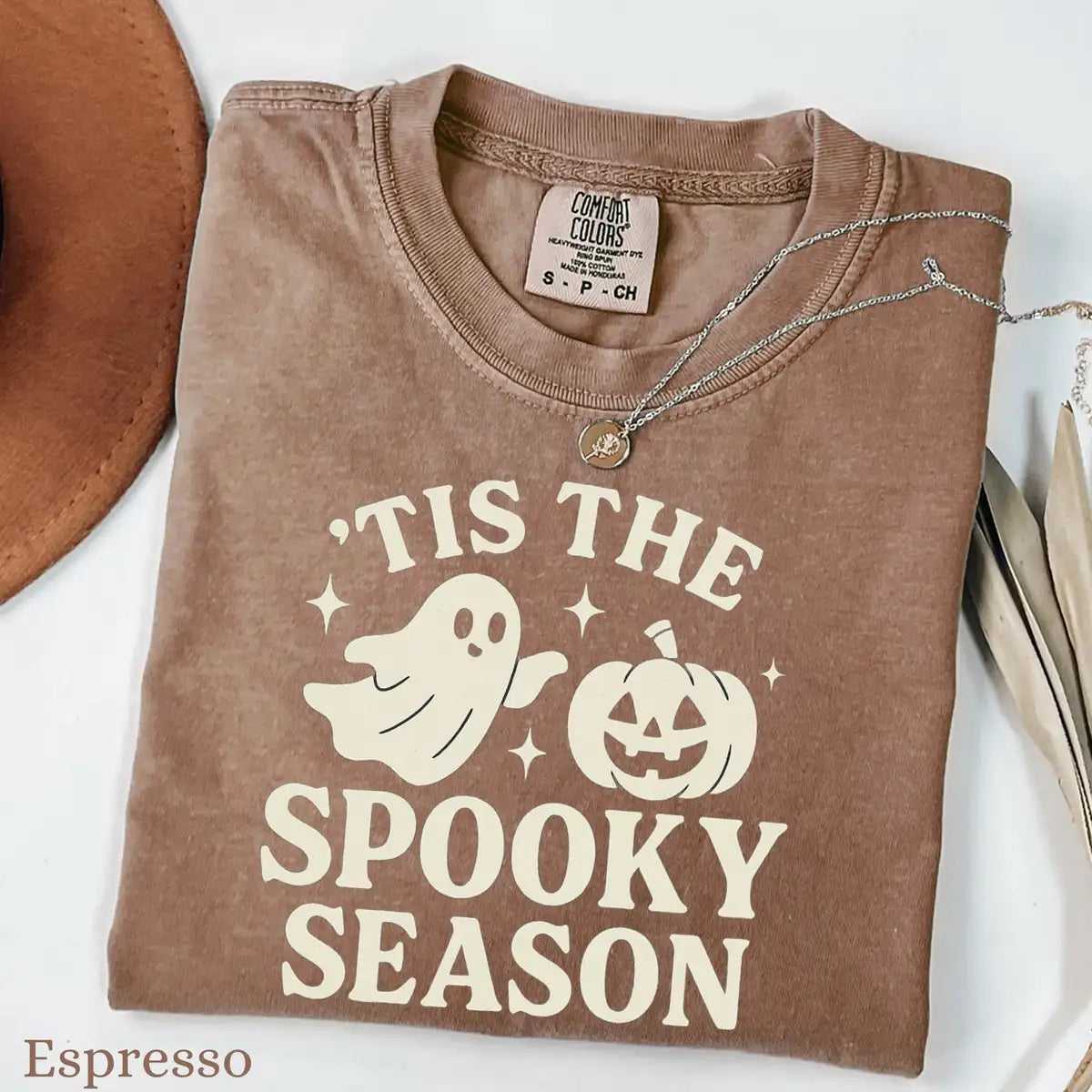 Comfort Colors T-shirt in Chambray color featuring Tis The Spooky Season graphic