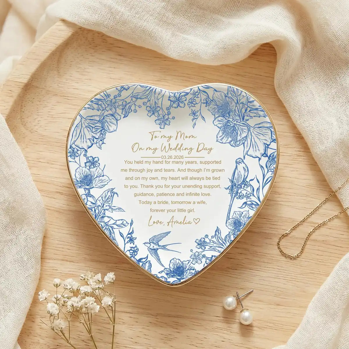 Mother of the Bride Trinket Dish, Custom Toile De Jouy Trinket Tray, Wedding Gift for Mom, Mom Keepsake variant