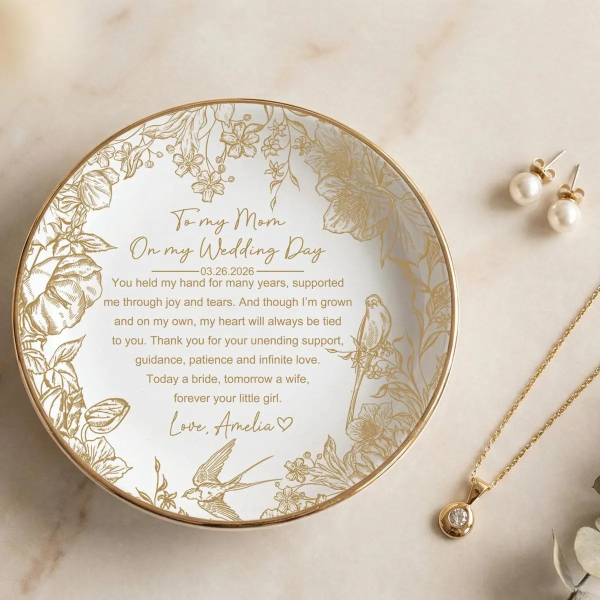 Mother of the Bride Trinket Dish, Custom Toile De Jouy Trinket Tray, Wedding Gift for Mom, Mom Keepsake variant